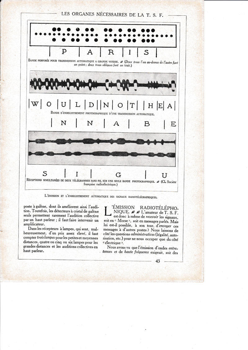 LAMINA 30226: L emision et l enregistrement automatique des signaux radiotelegraphiques