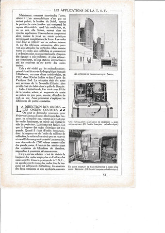 LAMINA 30231: Les antennes du transatlantique Paris  Une installation d appaareils de reception a bord d un paquebot et d un avion