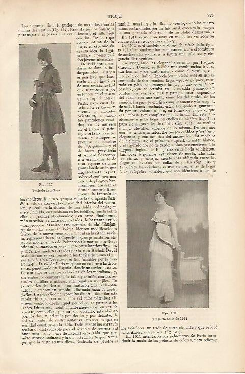 LAMINA ESPASA 11074: Traje de aviadora y de baile de 1914