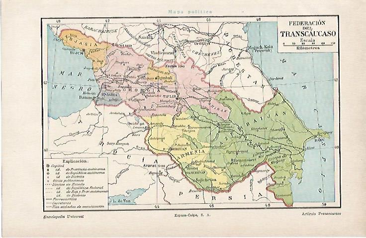 LAMINA ESPASA 11101: Mapa de la Federacion del Transcaucaso