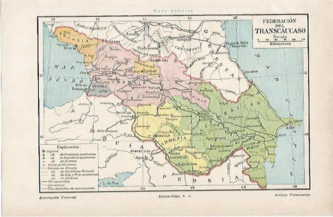 LAMINA ESPASA 11101: Mapa de la Federacion del Transcaucaso