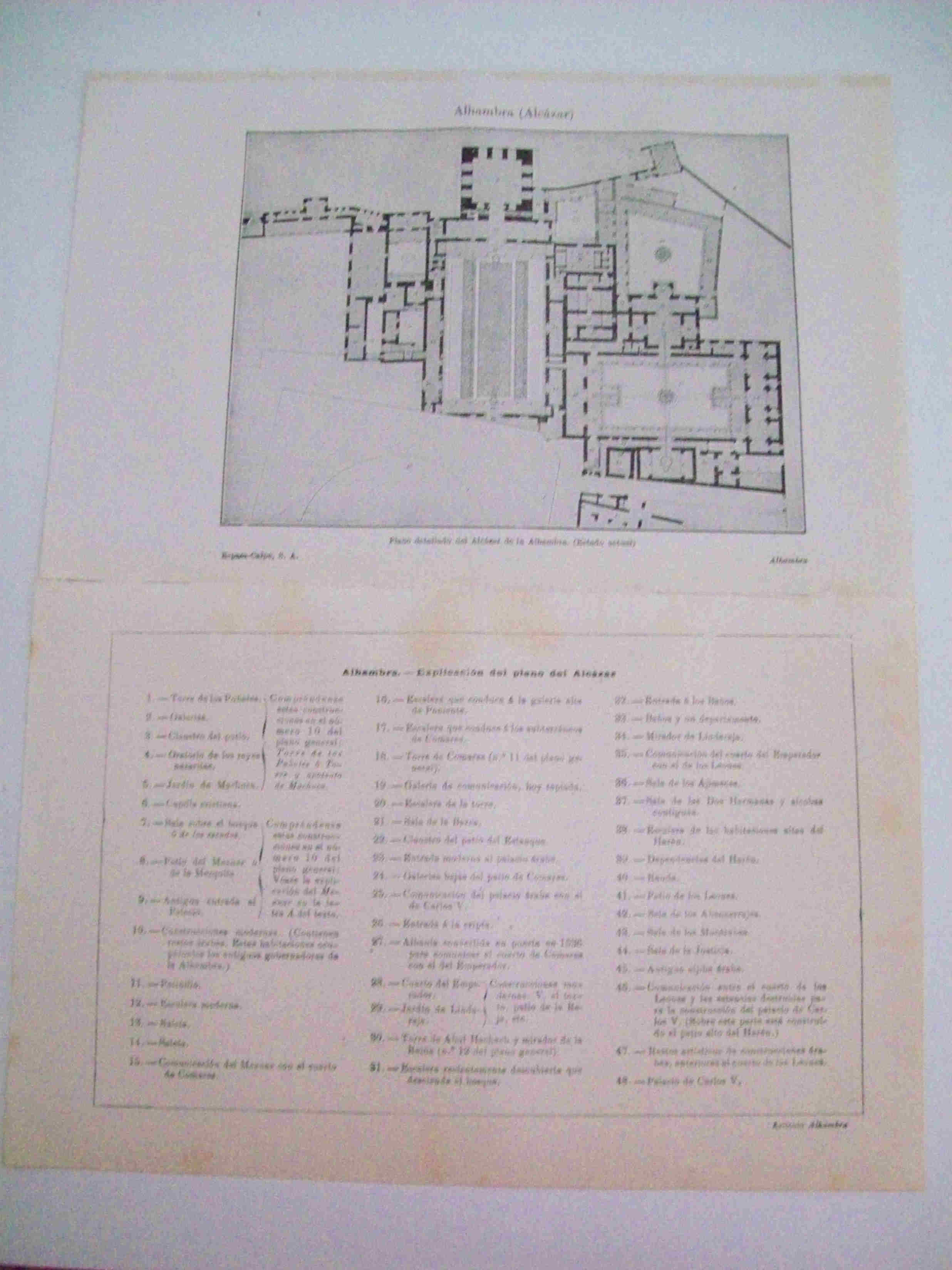 LAMINA ESPASA 11219: Plano y explicacion del Alcazar de la Alhambra