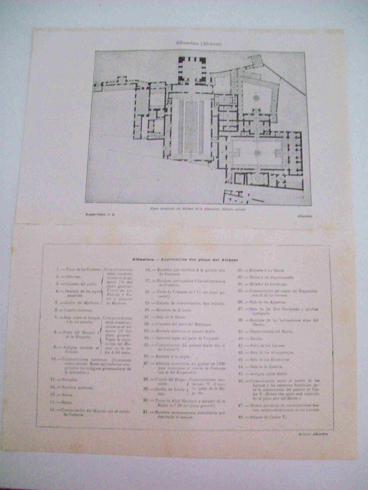LAMINA ESPASA 11219: Plano y explicacion del Alcazar de la Alhambra