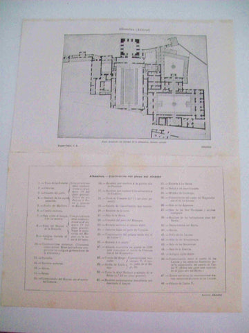 LAMINA ESPASA 11219: Plano y explicacion del Alcazar de la Alhambra