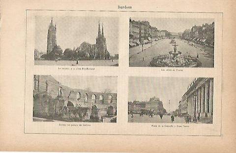 LAMINA ESPASA 11897: Edificios de Burdeos Francia