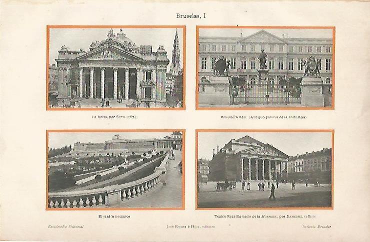 LAMINA ESPASA 11823: La Bolsa Biblioteca Real Jardin Botanico y Teatro Real de Bruselas Belgica