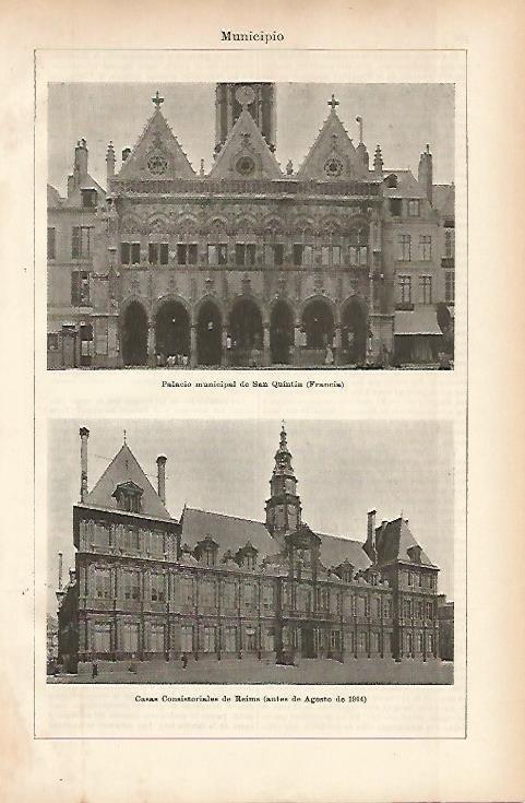 LAMINA ESPASA 11499: Palacio municipal de San Quintin y Reims Francia