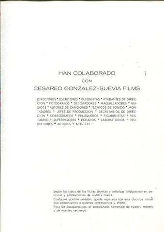 Cesareo Gonzalez-Suevia Films: listado de colaboradores: Actores, Actrices