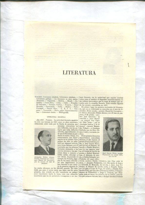 ESPASA 1957/1958: Apendice de 46 paginas dedicado a la Literatura