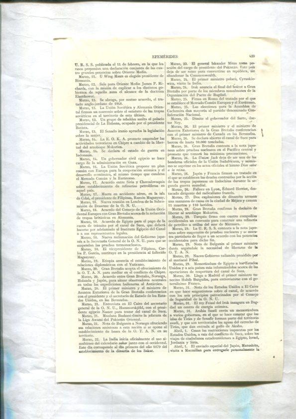 ESPASA 1957/1958: Apendice de 16 paginas dedicado a Efemerides