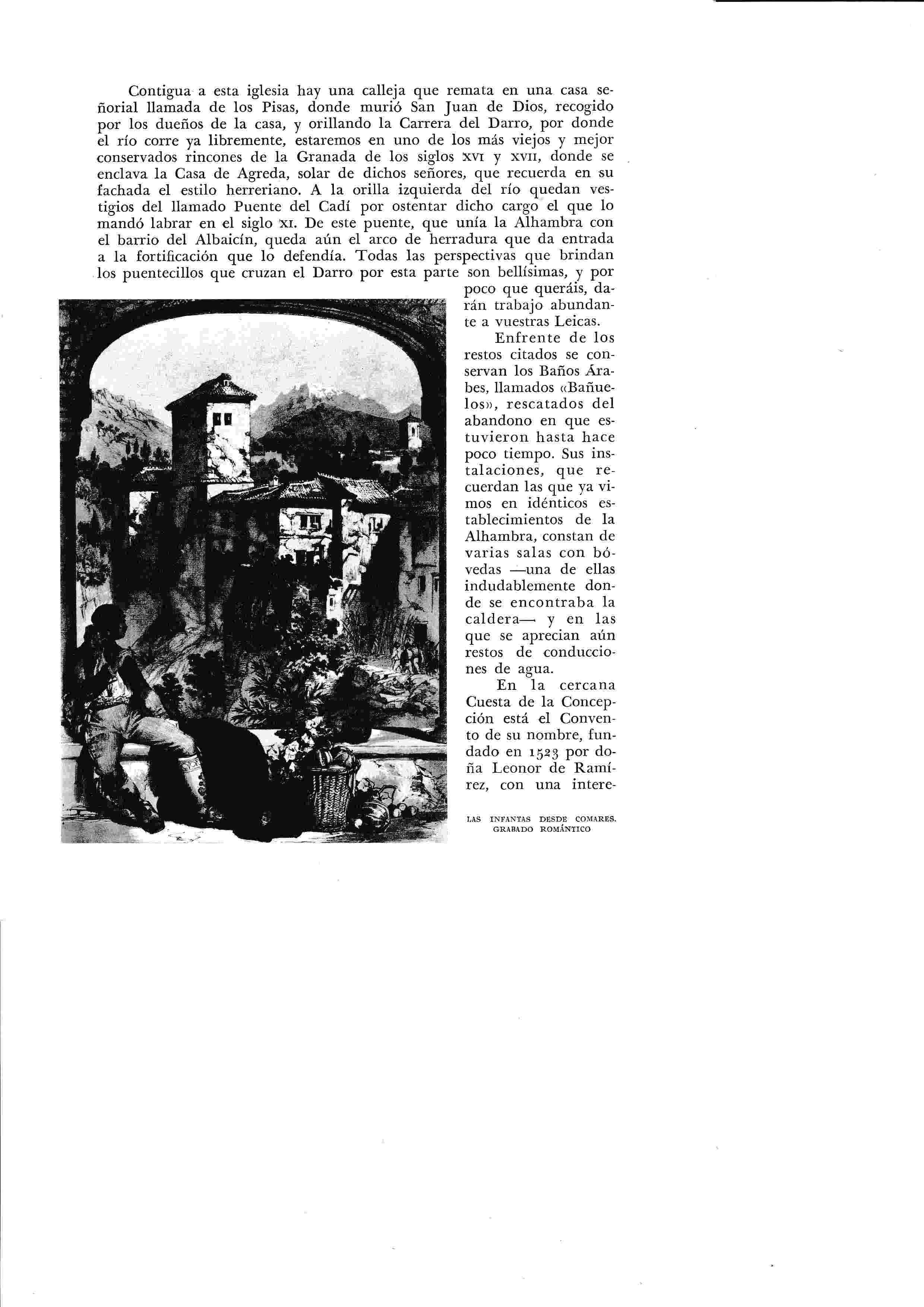 LAMINA 6494: Las infantas desde Comares grabado romantico