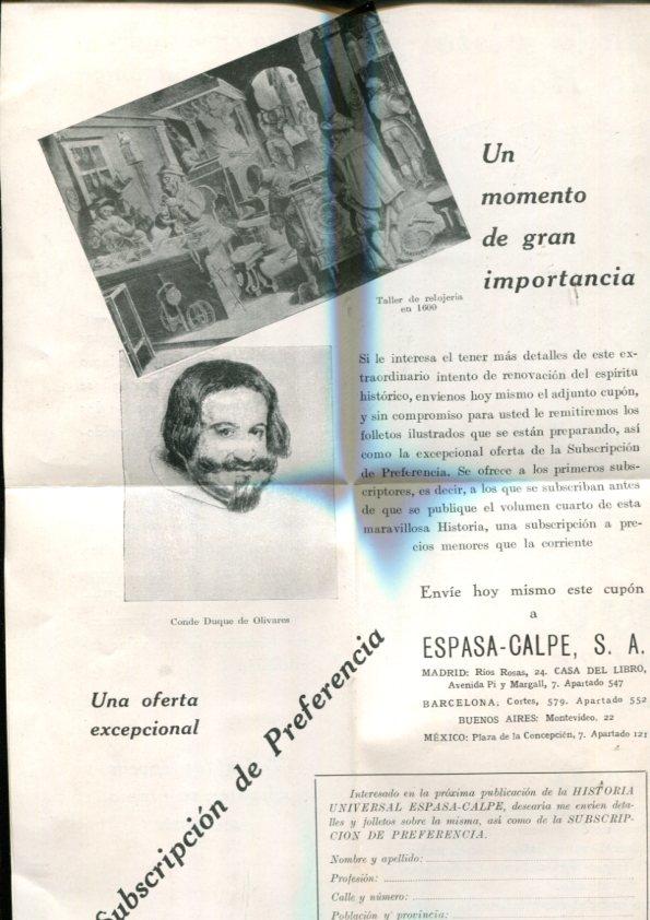 Folleto propaganda Historia Universal de Espalsa Calpe