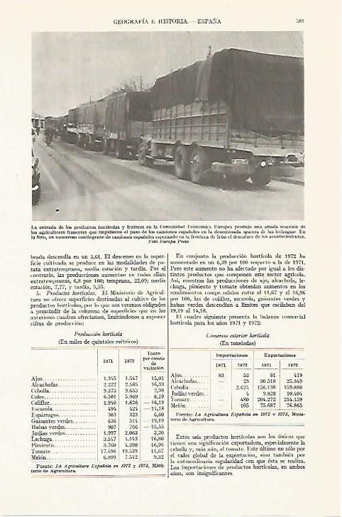 LAMINA ESPASA 13387: Camiones españoles en la frontera de Irun