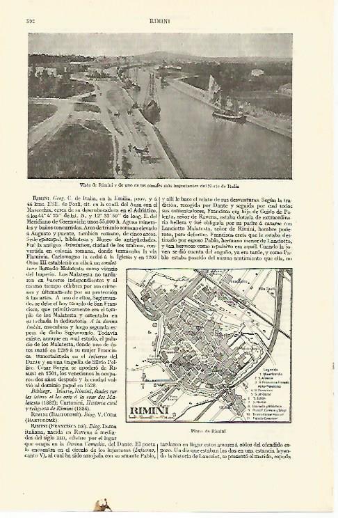 LAMINA ESPASA 13635: Vista y plano de Rimini Italia