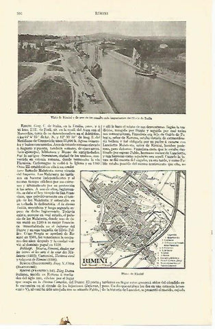 LAMINA ESPASA 13635: Vista y plano de Rimini Italia