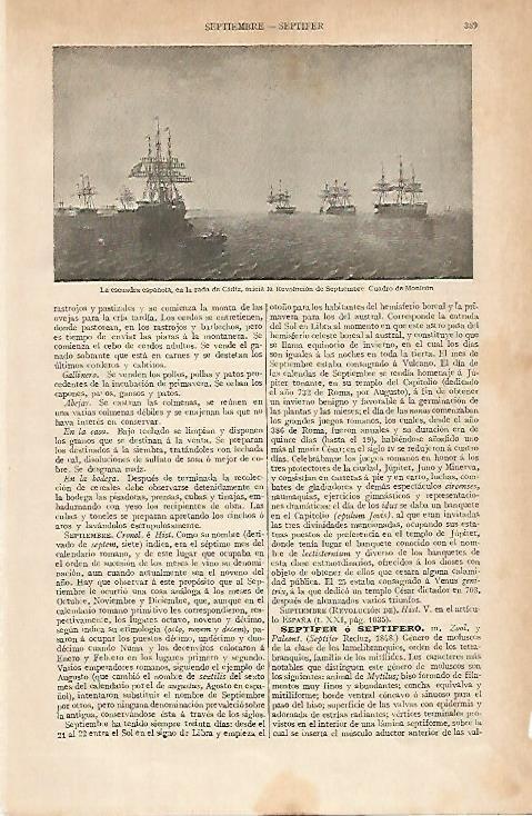 LAMINA ESPASA 606: Cuadro de Monleon La escuadra española en la bahia de Cadiz