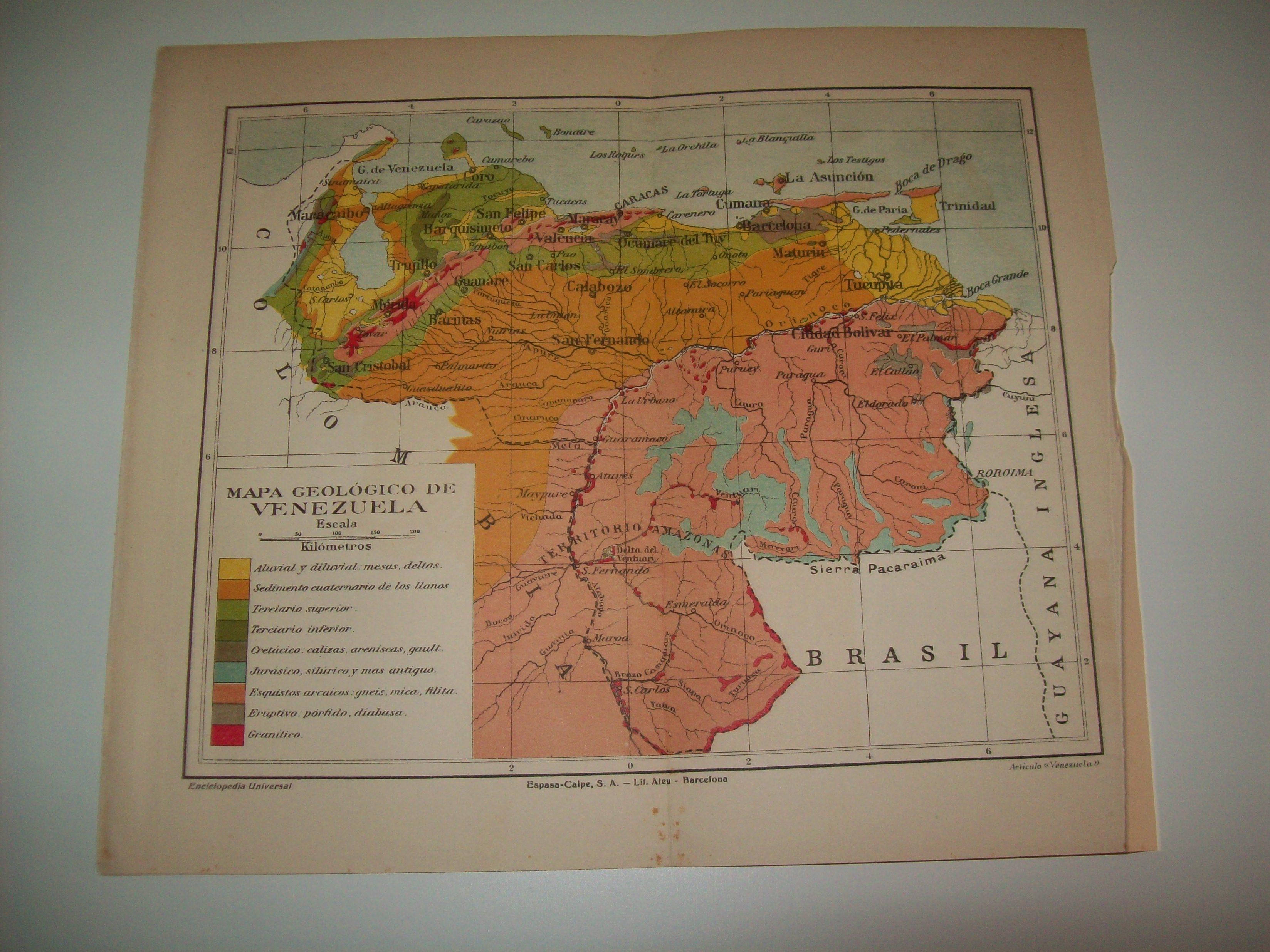 LAMINA ESPASA 6018: Mapa geologico de Venezuela