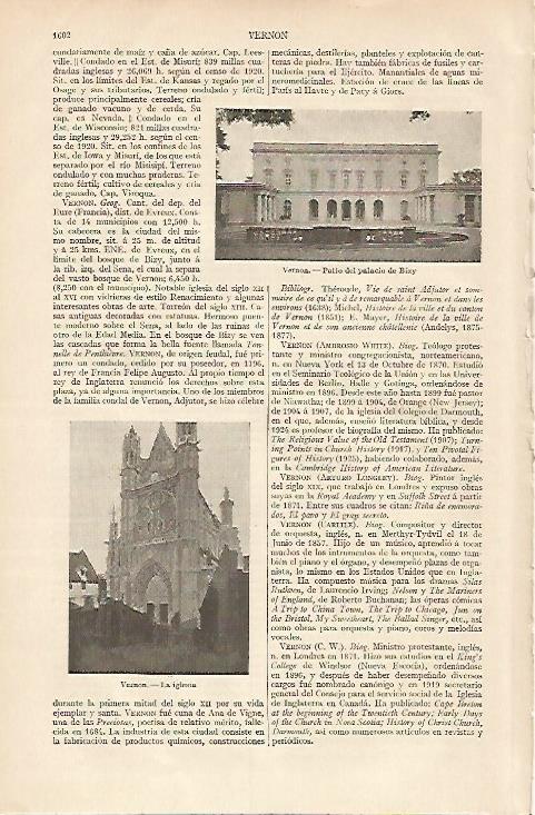 LAMINA ESPASA 6092: Palacio de Bizy e Iglesia de Vernon Francia