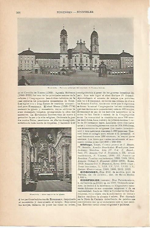LAMINA ESPASA 6820: Convento de Nuestra Señora en Einsiedeln Suiza