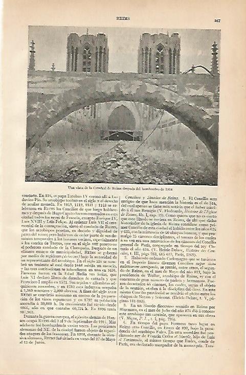 LAMINA ESPASA 974: La Catedral de Reims durante el bombardeo de 1914