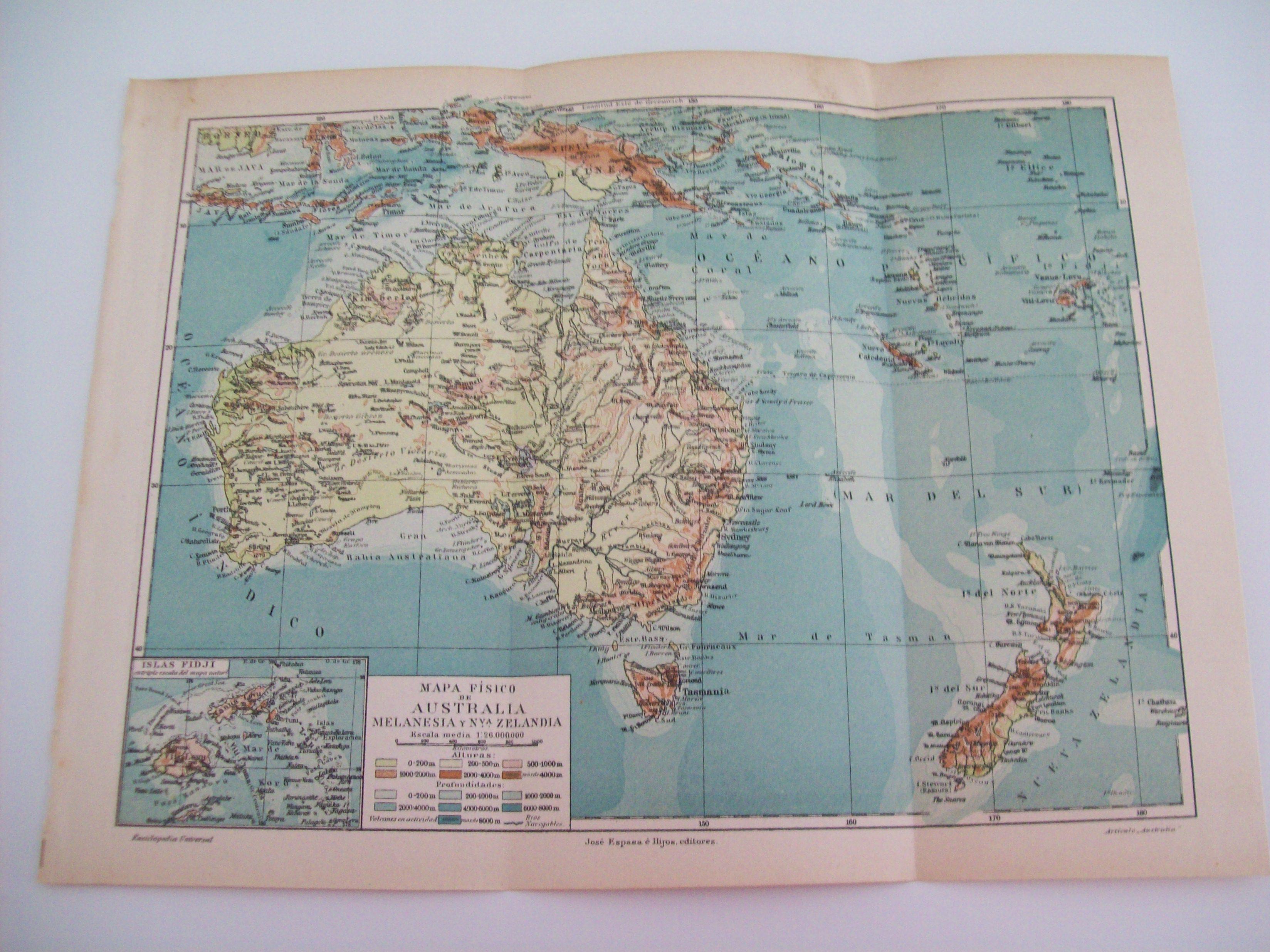 LAMINA ESPASA 7130: Mapa de Australia Melanesia y Nueva Zelanda