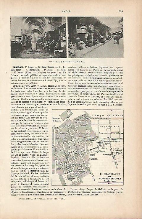 LAMINA ESPASA 9854: El Gran Bazar de Estambul y de Brusa. Plano del Gran Bazar de Estambul