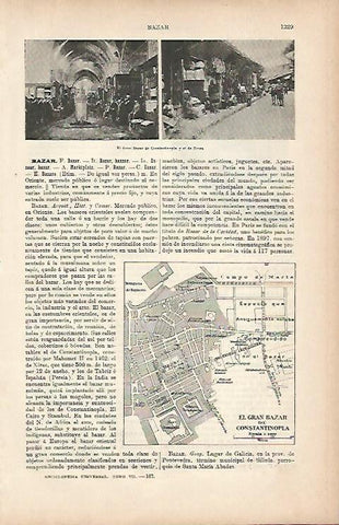 LAMINA ESPASA 9854: El Gran Bazar de Estambul y de Brusa. Plano del Gran Bazar de Estambul