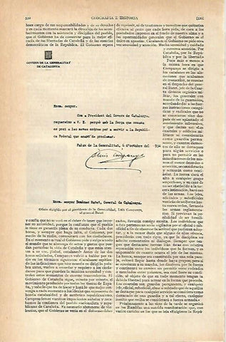 LAMINA ESPASA 796: Reproduccion del Oficio de Lluis Companys al General Batet