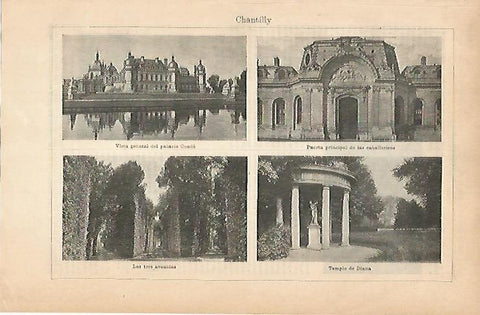 LAMINA ESPASA 14438: Vistas del Palacio de Chantilly