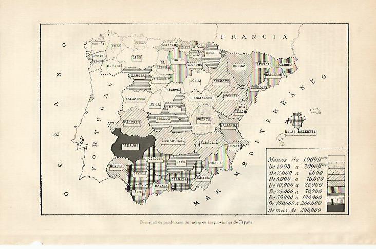 LAMINA ESPASA 6294: Mapa de España de produccion de judia