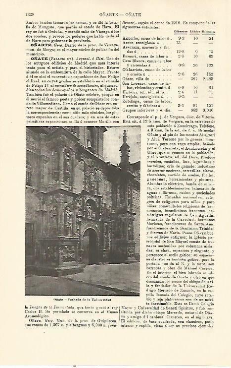 LAMINA ESPASA 21412: Universidad de Oñate Guipuzcoa