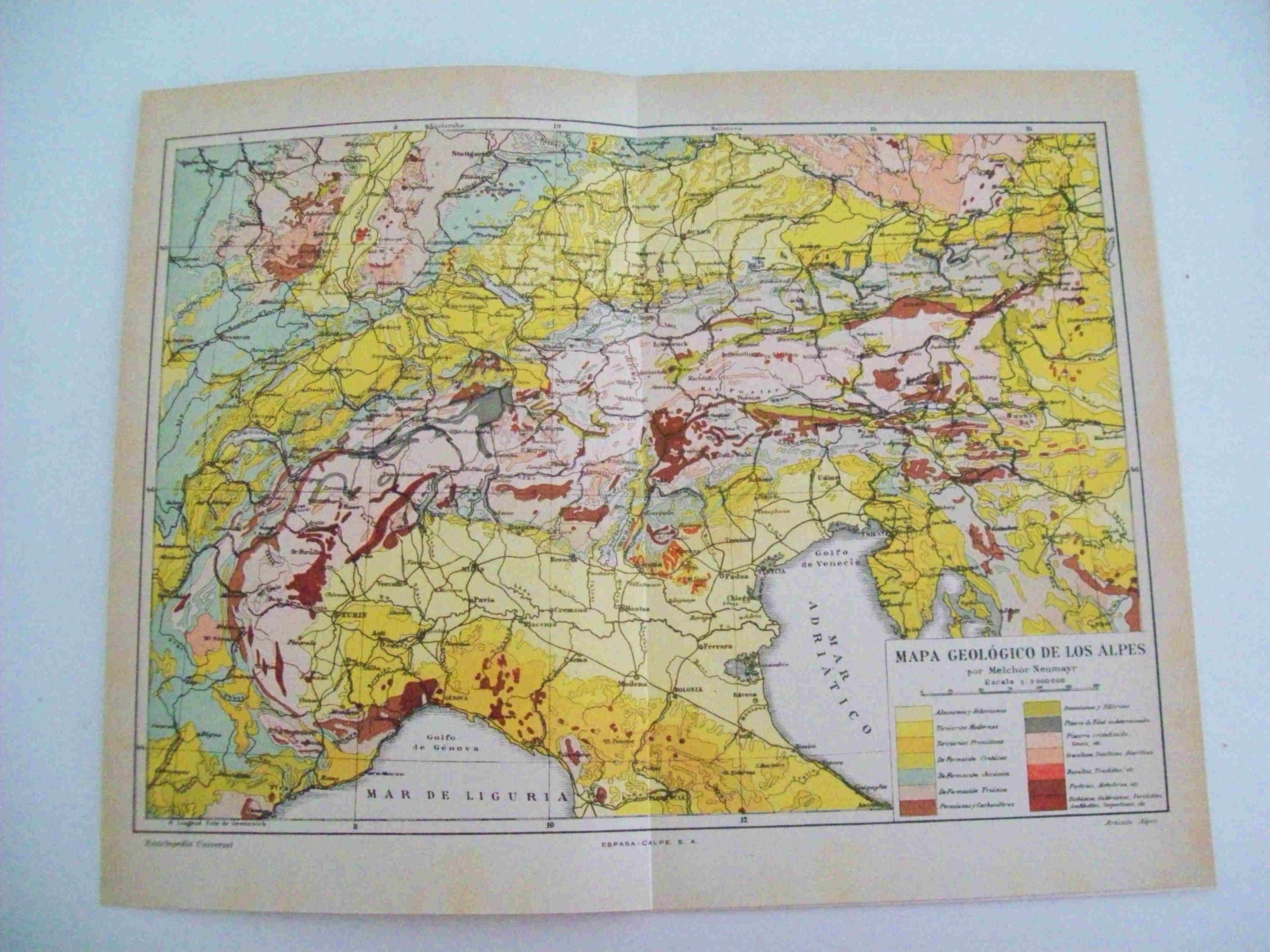 LAMINA ESPASA 11266: Mapa geologico de los Alpes