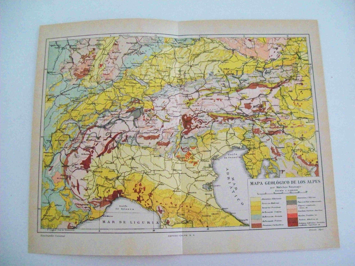 LAMINA ESPASA 11266: Mapa geologico de los Alpes