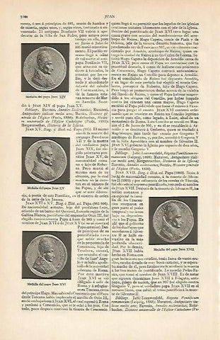 LAMINA ESPASA 6274: Medallas de los Papa Juan XIV Juan XV Juan XVI y Juan XVII