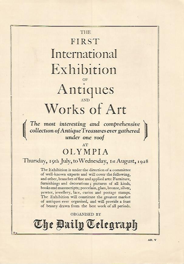 LAMINA PUBLICITARIA 7167: The First International Exhibition of Antiques and Works of Art