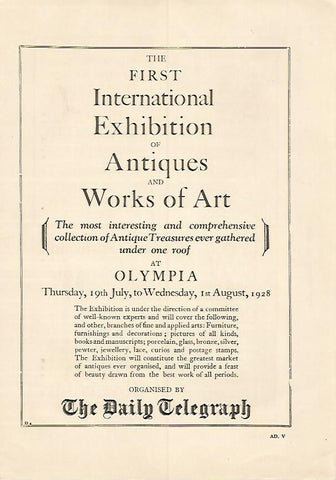 LAMINA PUBLICITARIA 7167: The First International Exhibition of Antiques and Works of Art