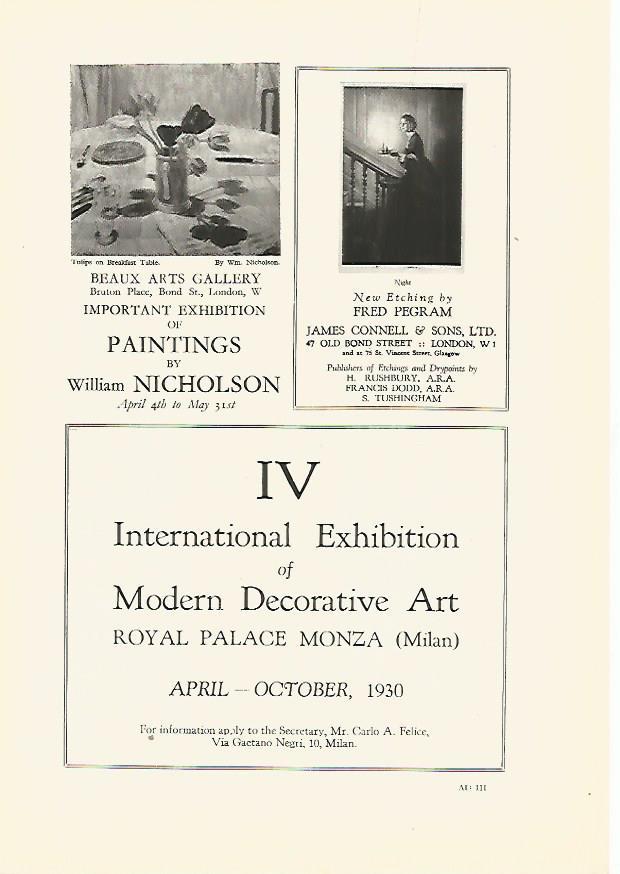 LAMINA PUBLICITARIA 7258: IV International Exhibition of Modern Decorative Art