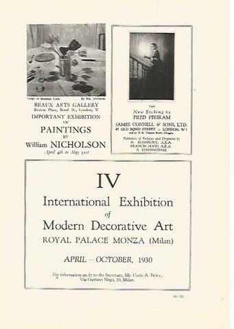 LAMINA PUBLICITARIA 7258: IV International Exhibition of Modern Decorative Art