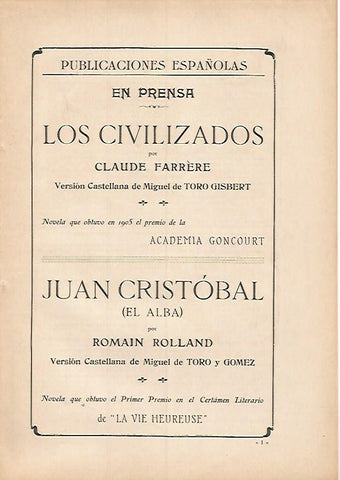 LAMINA PUBLICITARIA 7309: Publicaciones españolas. Los Civilizados y Juan Cristobal