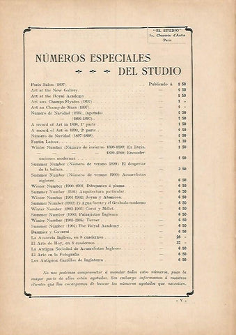 LAMINA 7311: Numeros especiaes del Studio (indice)