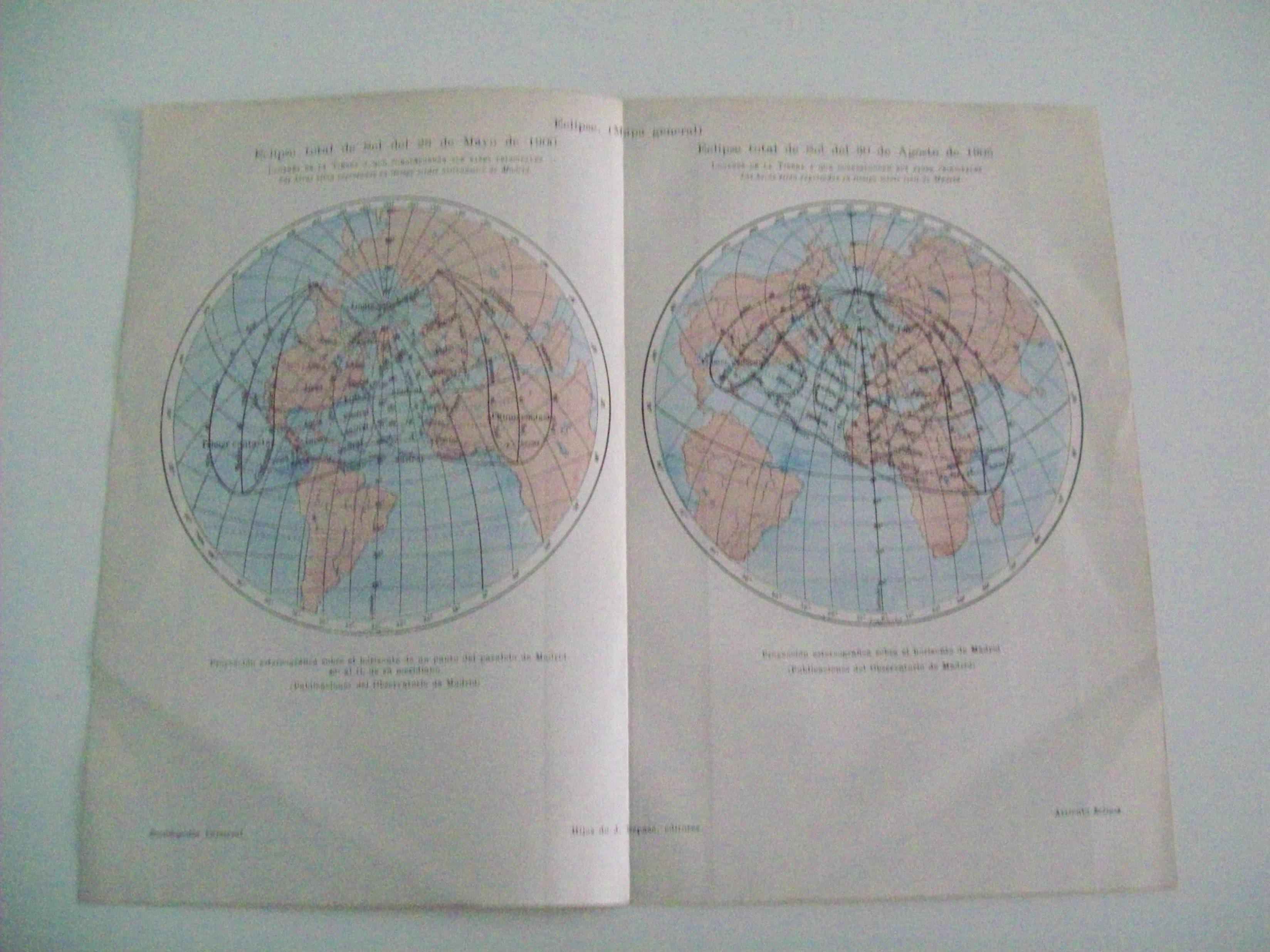 LAMINA ESPASA 3224: Mapa general del eclipe solar del 28 de mayo de 1900 y del 30 de agosto de 1905