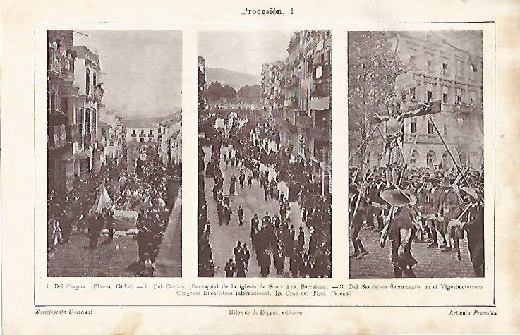 LAMINA ESPASA 3635: Procesion en Olvera Barcelona y Viena