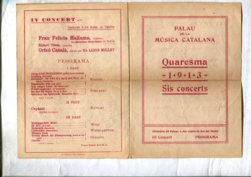 Propaganda Palau de la Musica Catalana de 1913: Sis concerts de Quaresma