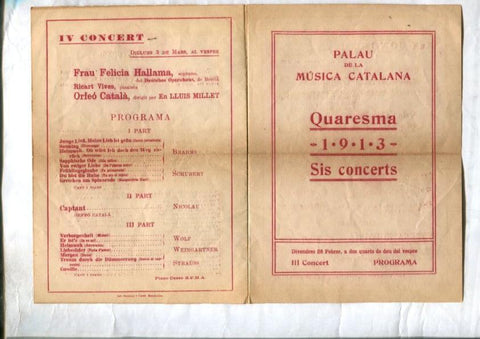 Propaganda Palau de la Musica Catalana de 1913: Sis concerts de Quaresma