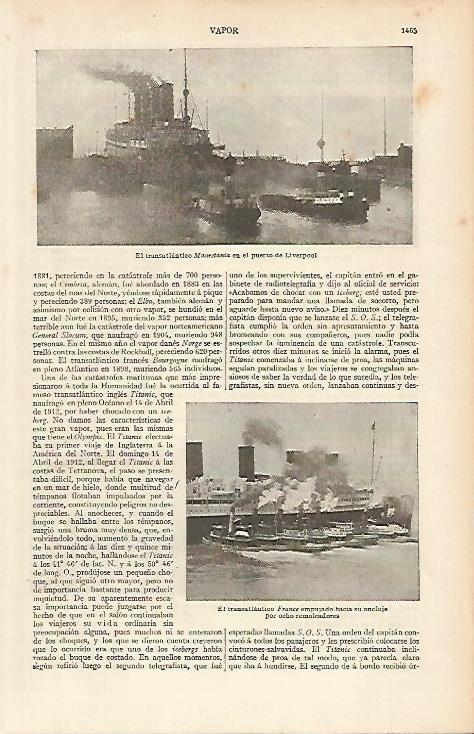 LAMINA ESPASA 4885: El transatlantico Mauretania en el puerto de Liverpool