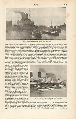 LAMINA ESPASA 4885: El transatlantico Mauretania en el puerto de Liverpool