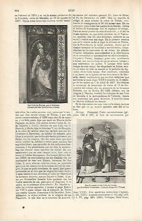 LAMINA ESPASA 1804: San Luis de Tolosa