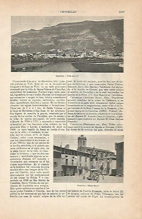 LAMINA ESPASA 2925: Vista general de Centellas Barcelona