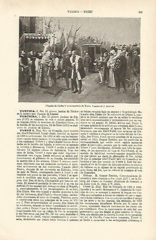 LAMINA ESPASA 1631: Llegada de Carlos V a Yuste cuadro de J. Alarcon
