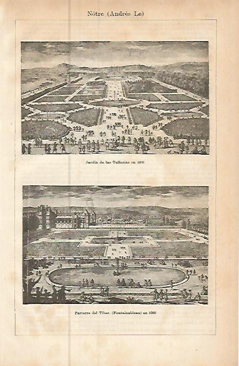 LAMINA ESPASA 9589: Jardin de las Tullerias y Parterre del Tiber por A. Le Notre